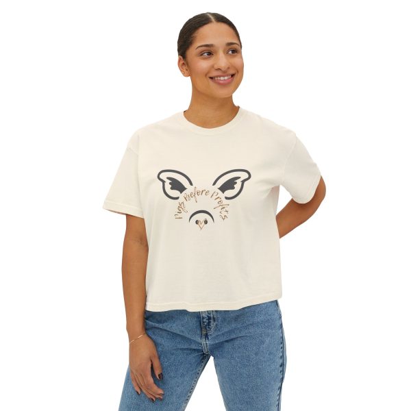 Graphic Crop Top - Women's Boxy Tee 'Pigs Over Profits' Supporting Animal Sanctuary - Image 4