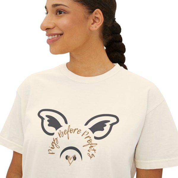 Graphic Crop Top - Women's Boxy Tee 'Pigs Over Profits' Supporting Animal Sanctuary