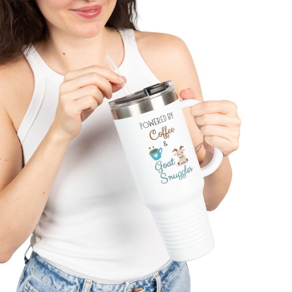 Insulated Travel Mug - Powered by Coffee & Goat Snuggles - Image 5