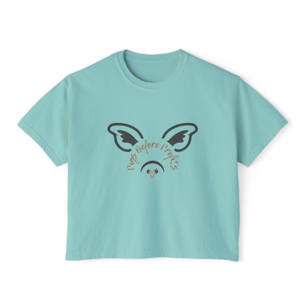 Graphic Crop Top - Women's Boxy Tee 'Pigs Over Profits' Supporting Animal Sanctuary - Image 15