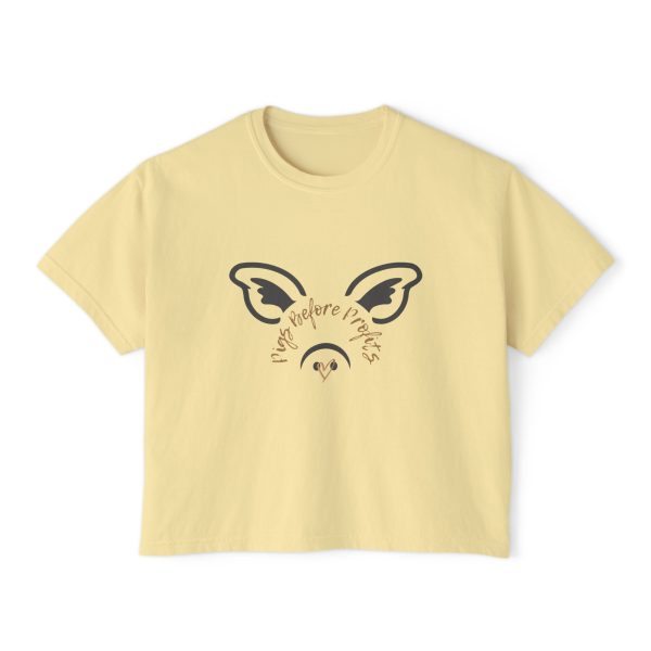 Graphic Crop Top - Women's Boxy Tee 'Pigs Over Profits' Supporting Animal Sanctuary - Image 11