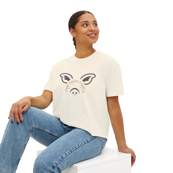 Graphic Crop Top - Women's Boxy Tee 'Pigs Over Profits' Supporting Animal Sanctuary - Image 6