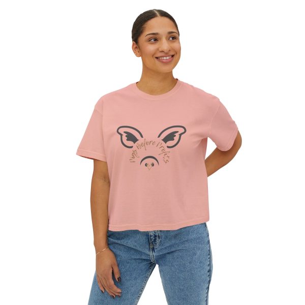 Graphic Crop Top - Women's Boxy Tee 'Pigs Over Profits' Supporting Animal Sanctuary - Image 9