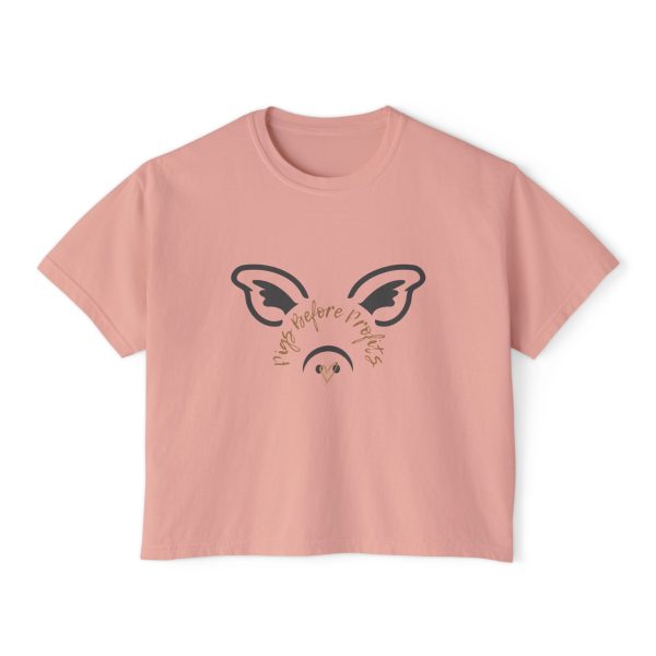 Graphic Crop Top - Women's Boxy Tee 'Pigs Over Profits' Supporting Animal Sanctuary - Image 7