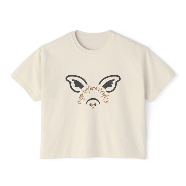 Graphic Crop Top - Women's Boxy Tee 'Pigs Over Profits' Supporting Animal Sanctuary - Image 2
