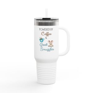 Insulated Travel Mug - Powered by Coffee & Goat Snuggles